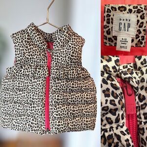 BabyGAP | Baby Toddler Girls 6-12 Month Puffer Vest Leopard Print Hot Pink Tan